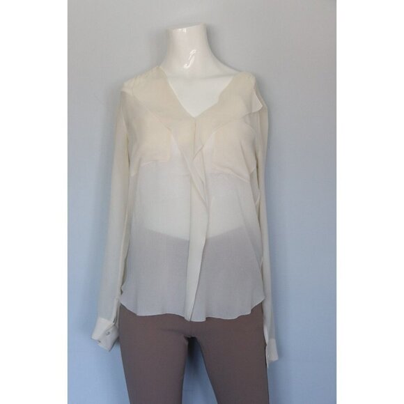 Aritzia T. Babaton Womens Size XXS Ivory Blouse Sheer Silk Shirt Long Sleeve Top - Picture 1 of 11